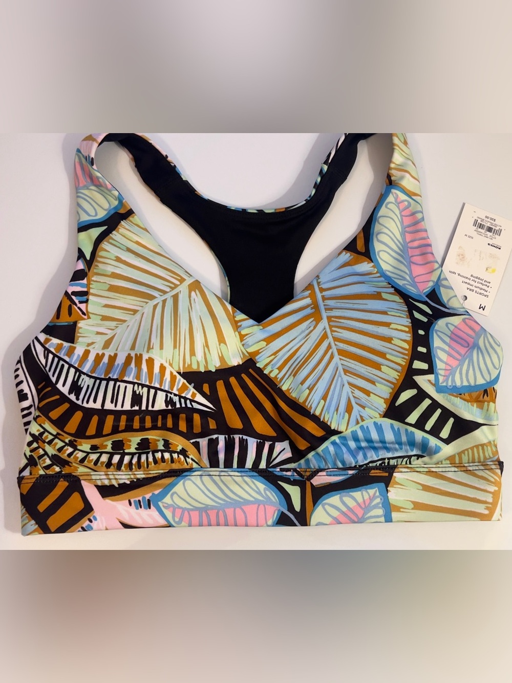 Tek Gear V-neck Sports Bra NWT Tropical Leaf Print - Multi Color Medium